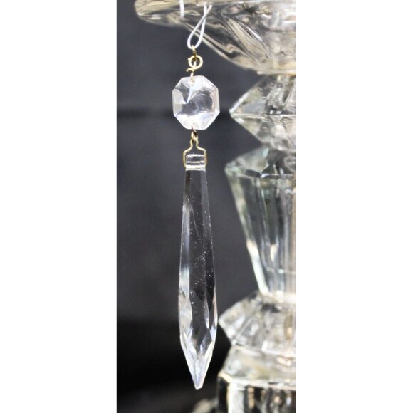 VTG Clear Crystal Lamp Light Floral Etch Hanging Pendant Victorian Glass Elegant - Picture 3 of 11